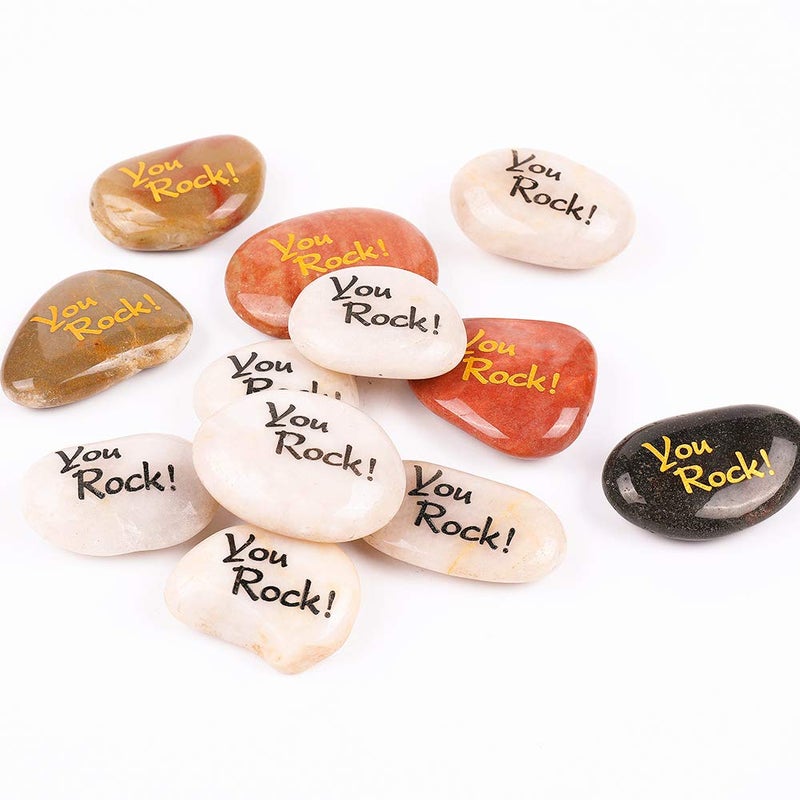 ROCKIMPACT 12 PCS You Rock! RockImpact You Rock Gifts You are Amazing Engraved Inspirational Stones Pocket Stone River Rock Word Stone Appreciation Gratitude Stones Wholesale Bulk (Pack of 12, You Rock!) - Image 3